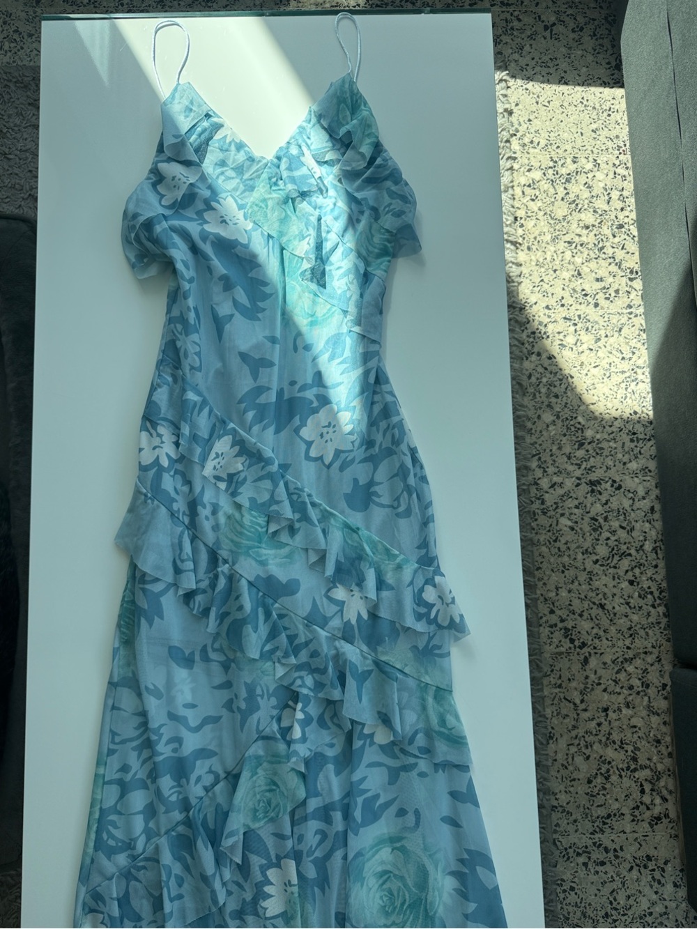 SHEIN Light Blue Floral Ruffle Maxi Dress